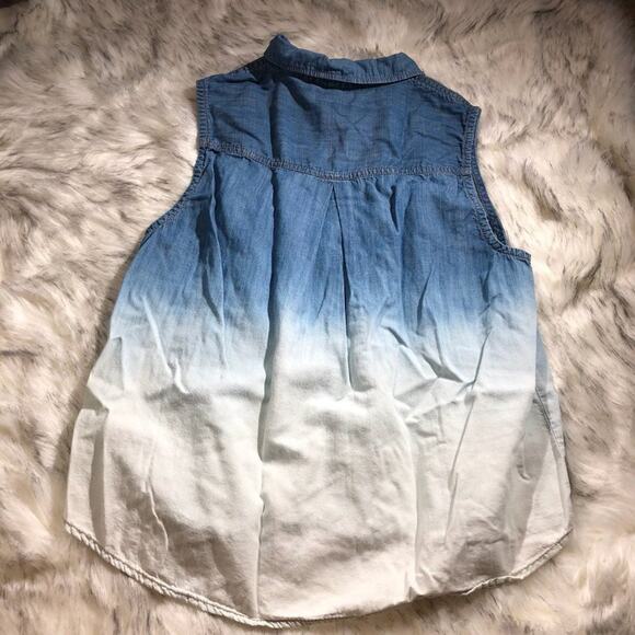 Life In Progress Blue & White Sleeveless Dip Tie Dyed Ombre Boho Top - Picture 6 of 6